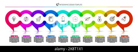 Infografik-Design-Vorlage. Kreatives Konzept mit 10 Schritten. Kann für Workflow-Layout, Diagramm, Banner, webdesign verwendet werden. Vektorgrafik Stock Vektor