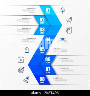 Infografik-Design-Vorlage. Timeline-Konzept mit 8 Schritten. Kann für Workflow-Layout, Diagramm, Banner, webdesign verwendet werden. Vektorgrafik Stock Vektor