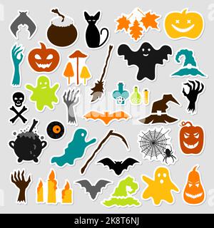 Set mit farbigen Halloween Aufklebern. Stock Vektor