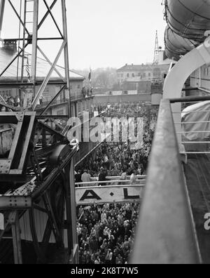 Oslo. Sonntag, 13. November 1949. Das Passagierschiff „Oslofjord“ kommt zum ersten Mal an. Zehntausende waren anwesend, um das Schiff zu begrüßen. Foto; Aktuell / NTB Stockfoto