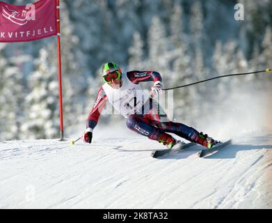 Lillehammer 19940217. Olympische Winterspiele im Lillehammer Super G - Alpine. Lasse Kjus in Aktion. Foto: Calle Törnström / NTB Stockfoto