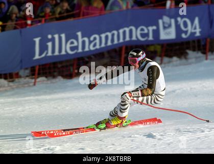 Hafjell 19940223. Die Olympischen Winterspiele in Lillehammer Alpine - Stork Slam, Men. Gewinnt Markus Wasmeier (Ger) in Aktion. Foto: Pål Hansen / NTB Stockfoto