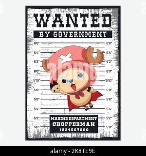 Wanted Poster Chopperman, Cartoon One Piece Anime Vector Illustration Stock Vektor