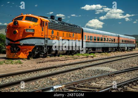 Motor Nr. 402, Royal Gorge Route Railroad, Canon City, Colorado USA Stockfoto