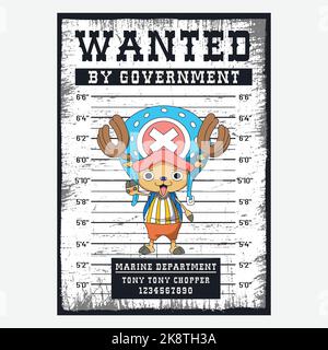 Wanted Poster Doctor Chopper, Cartoon One Piece Anime Vector Illustration Stock Vektor