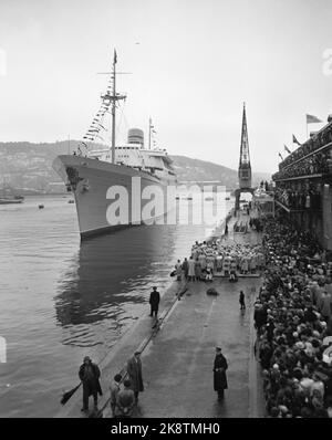 Oslo. Sonntag, 13. November 1949. Das Passagierschiff „Oslofjord“ kommt zum ersten Mal an. Zehntausende waren anwesend, um das Schiff zu begrüßen. Foto; Aktuell / NTB Stockfoto