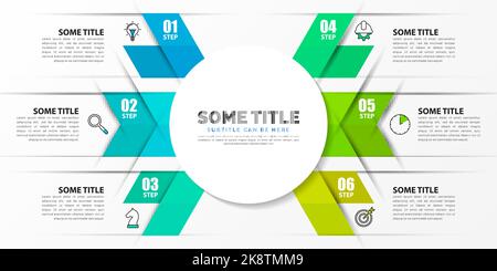 Infografik-Design-Vorlage. Kreatives Konzept mit 6 Schritten. Kann für Workflow-Layout, Diagramm, Banner, webdesign verwendet werden. Vektorgrafik Stock Vektor