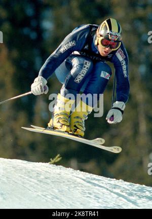 Kvitfjell. Alpine-WM-Finale. Alpint, WM-Ziel. Auf, Männer. Atle Skårdal beginnt die Fahrt zu markieren. Der Weltmeister im Super-G war am Dienstag in den beiden Trainingseinheiten bergab auf der Kvitfjell-Strecke nicht in der Unterstützung der Besten. (NTB-Foto Lise Åserud) Stockfoto