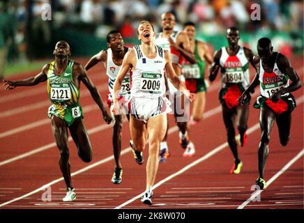 Olympische Sommerspiele in Atlanta 1996. Atlanta, USA, 19960731. Leichtathletik, Olympiastadion. Vebjørn Rodal ist als Sieger des olympischen 800-Meter-Finales im Tor. Foto: Erik Johansen / Scanfoto Stockfoto