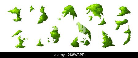 Grünes Sumpfmoos in verschiedenen Formen. Pflanze in Wald und Natur Spiel Element. Grafische Vorlage auf weißem Hintergrund isoliert. Vektorgrafik Stock Vektor