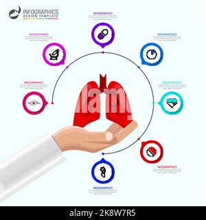 Infografik-Design-Vorlage. Gesundheitswesen mit 7 Schritten. Kann für Workflow-Layout, Diagramm, Banner, webdesign verwendet werden. Vektorgrafik Stock Vektor