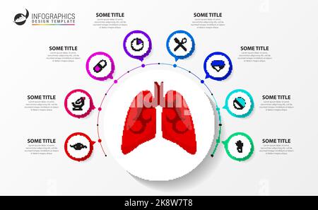 Infografik-Design-Vorlage. Gesundheitswesen mit 8 Schritten. Kann für Workflow-Layout, Diagramm, Banner, webdesign verwendet werden. Vektorgrafik Stock Vektor