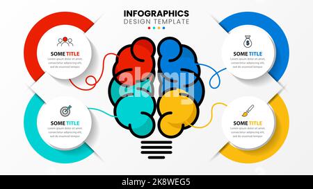 Infografik-Vorlage mit Symbolen und 4 Optionen oder Schritten. Gehirn. Kann für Workflow-Layout, Diagramm, Banner, webdesign verwendet werden. Vektorgrafik Stock Vektor