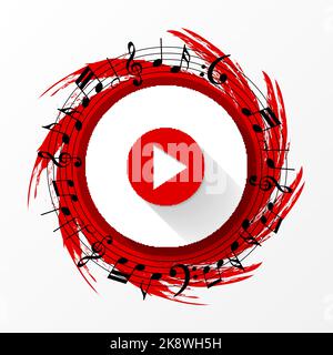Abstrakte Wiedergabetaste mit Musiknoten. Vektorgrafik Stock Vektor
