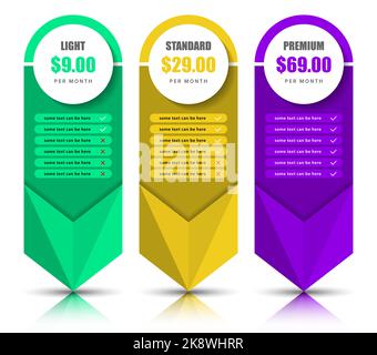 Infografik-Design-Vorlage. Konzept der Preistabelle. Kann für Workflow-Layout, Diagramm, Banner, webdesign verwendet werden. Vektorgrafik Stock Vektor