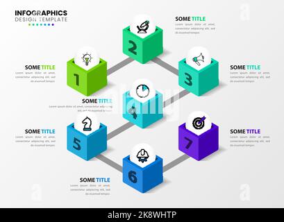 Infografik-Design-Vorlage. Kreatives Konzept mit 7 Schritten. Kann für Workflow-Layout, Diagramm, Banner, webdesign verwendet werden. Vektorgrafik Stock Vektor