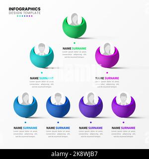 Infografik-Design-Vorlage. Organigramm mit 7 Schritten. Kann für Workflow-Layout, Diagramm, Banner, webdesign verwendet werden. Vektorgrafik Stock Vektor