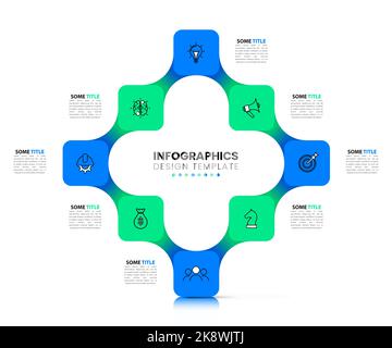 Infografik-Vorlage mit Symbolen und 8 Optionen oder Schritten. Rechtecke. Kann für Workflow-Layout, Diagramm, Banner, webdesign verwendet werden. Vektorgrafik Stock Vektor