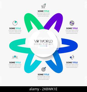Infografik-Vorlage mit Symbolen und 6 Optionen oder Schritten. Kann für Workflow-Layout, Diagramm, Banner, webdesign verwendet werden. Vektorgrafik Stock Vektor