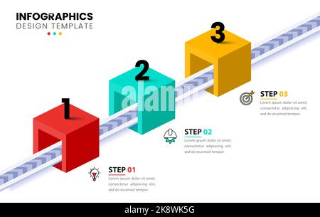 Infografik-Vorlage mit Symbolen und 3 Optionen oder Schritten. Kann für Workflow-Layout, Diagramm, Banner, webdesign verwendet werden. Vektorgrafik Stock Vektor