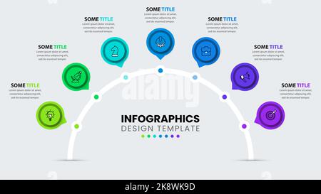 Infografik-Vorlage mit Symbolen und 7 Optionen oder Schritten. Kann für Workflow-Layout, Diagramm, Banner, webdesign verwendet werden. Vektorgrafik Stock Vektor