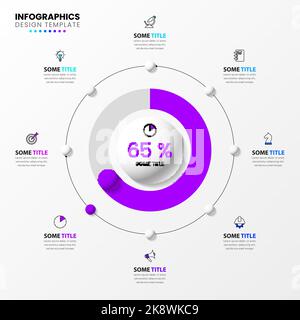 Kreis mit Prozentwerten. Infografik-Vorlage mit Symbolen und 8 Optionen oder Schritten. Kann für Workflow-Layout, Diagramm, Banner, webdesign verwendet werden. Vektorgrafik Stock Vektor