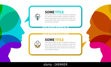 Von Angesicht zu Angesicht. Zwei kreative Köpfe sprechen. Infografik-Vorlage. Vektorgrafik Stock Vektor