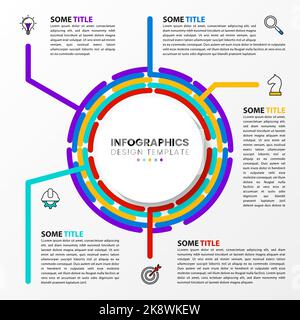 Infografik-Vorlage mit Symbolen und 5 Optionen oder Schritten. Kreis. Kann für Workflow-Layout, Diagramm, Banner, webdesign verwendet werden. Vektorgrafik Stock Vektor