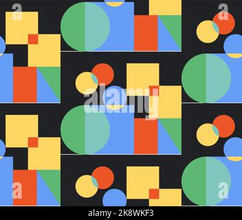 Nahtloses Vektormuster, einfache Geometrieformen, leuchtende Farben, bauhaus-Stil Stock Vektor