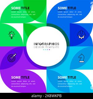 Infografik-Vorlage mit Symbolen und 4 Optionen oder Schritten. Abstrakter Kreis. Kann für Workflow-Layout, Diagramm, Banner, webdesign verwendet werden. Vektorgrafik Stock Vektor