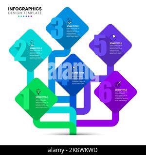 Infografik-Vorlage mit Symbolen und 6 Optionen oder Schritten. Rechtecke. Kann für Workflow-Layout, Diagramm, Banner, webdesign verwendet werden. Vektorgrafik Stock Vektor