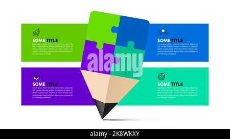 Infografik-Vorlage mit Symbolen und 4 Optionen oder Schritten. Bleistift. Kann für Workflow-Layout, Diagramm, Banner, webdesign verwendet werden. Vektorgrafik Stock Vektor