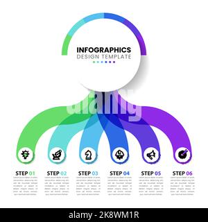 Infografik-Vorlage mit Symbolen und 6 Optionen oder Schritten. Kann für Workflow-Layout, Diagramm, Banner, webdesign verwendet werden. Vektorgrafik Stock Vektor