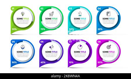 Infografik-Vorlage mit Symbolen und 8 Optionen oder Schritten. Kreise. Kann für Workflow-Layout, Diagramm, Banner, webdesign verwendet werden. Vektorgrafik Stock Vektor