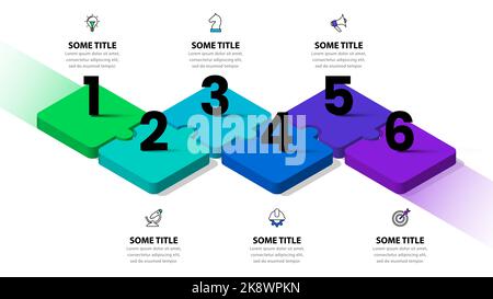 Infografik-Vorlage mit Symbolen und 6 Optionen oder Schritten. Puzzle. Kann für Workflow-Layout, Diagramm, Banner, webdesign verwendet werden. Vektorgrafik Stock Vektor
