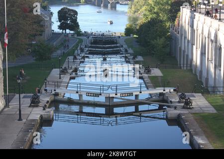 Die Ottawa Schleusen auf dem Rideau Kanal, Ottawa, Ontarion, Kanada Stockfoto