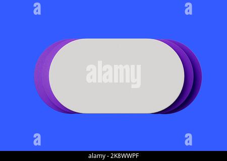 Weiße leere Tablette und strukturierte violette Kreisformen 3D Render. Stockfoto