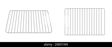 Backrohr, Grill, grillrost, Stahlgeräte zum Kochen auf Grillmaschine oder Elektroherd, Vorder- und Draufsicht. Küchengerät auf weißem Hintergrund isoliert. Realistische 3D-Vektor-Illustration Stock Vektor