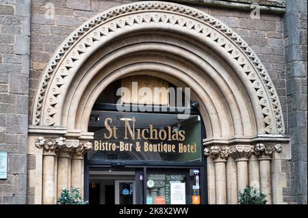 Shrewsbury, Großbritannien, 14. Juli 2022: St Nichola Bistro, Bar und Boutique-Hotel in Shrewsbury, England. Stockfoto