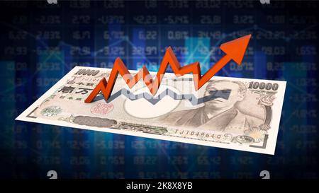 Steigende Grafik zum Yen-Schein Stockfoto