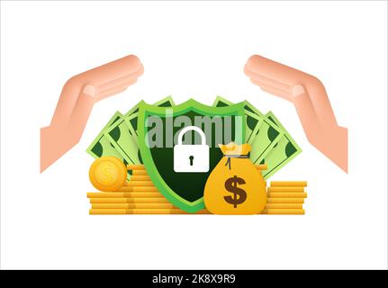 Geld für den Schutz. Geldsicherheit. Finanzielle Sparversicherung. Vektorgrafik Stock Vektor