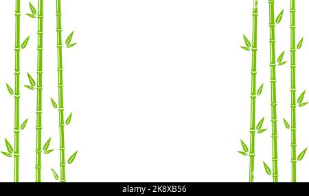 Bambushintergrund mit Stiel, Ast und Blättern. Grünes Design mit Bambushain im Hintergrund. Vektorgrafik isoliert in flacher Form auf weißem Hintergrund Stock Vektor