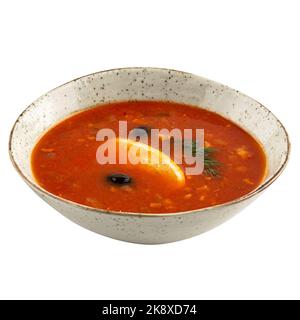 Portion russische Soljanka-Fleischsuppe Stockfoto