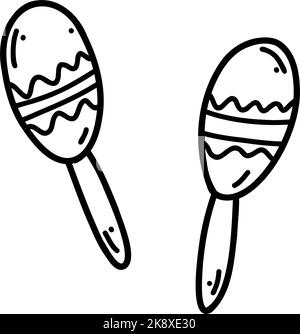 Doodle Maracas, Chac Chac, Music Shaker. Vektor Skizze Illustration von Musikinstrument, schwarze Umrisskunst für Webdesign, Icon, Druck, Färbung pag Stock Vektor