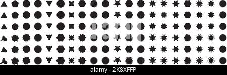 Vektor-Starburst-Aufkleber in geometrischen Formen. Retro-Aufnäher Stock Vektor