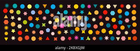 Vektor-Starburst-Aufkleber in geometrischen Formen. Retro-Aufnäher Stock Vektor