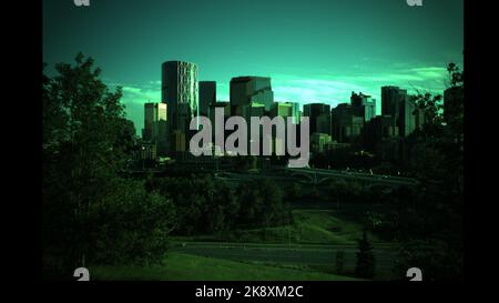 Eine Luftaufnahme des Stadtbildes von Calgary, umgeben von Gebäuden Stockfoto