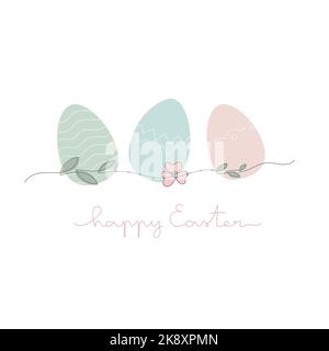 Einfache Karte mit bunten Eiern Schriftzug Happy Easter Stock Vektor