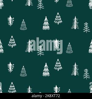 Nahtloses, handgezeichnetes Waldgrün-Muster im skandinavischen Stil. Kids Vektor Winter Hintergrund für Design und Dekoration Textil, Abdeckungen, Paket Stock Vektor