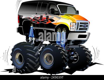 Cartoon Monster Truck. Verfügbares EPS-10, das durch Gruppen und Ebenen getrennt ist, mit Transparenzeffekten für ein Neumalen mit einem Klick Stock Vektor